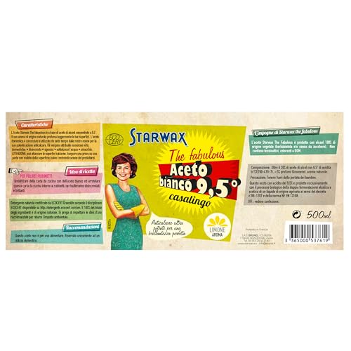 STARWAX THE FABULOUS - Aceto bianco 9,5° Aromatizzato - Disincrosta il bagno - Pulisce i vetri - Deodorizza il WC e molto altro - Aroma limone - Prodotto in Francia - 500ml