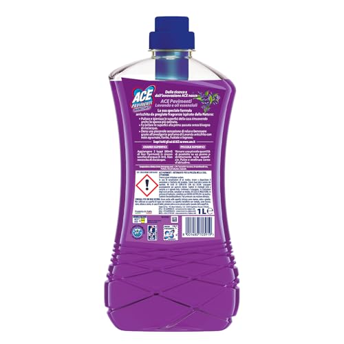 ACE Pavimenti Igienizzante Lavanda ed Oli Essenziali, Senza Candeggina, 8 Flaconi da 1 Litro