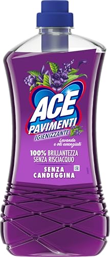 ACE Pavimenti Igienizzante Lavanda ed Oli Essenziali, Senza Candeggina, 8 Flaconi da 1 Litro
