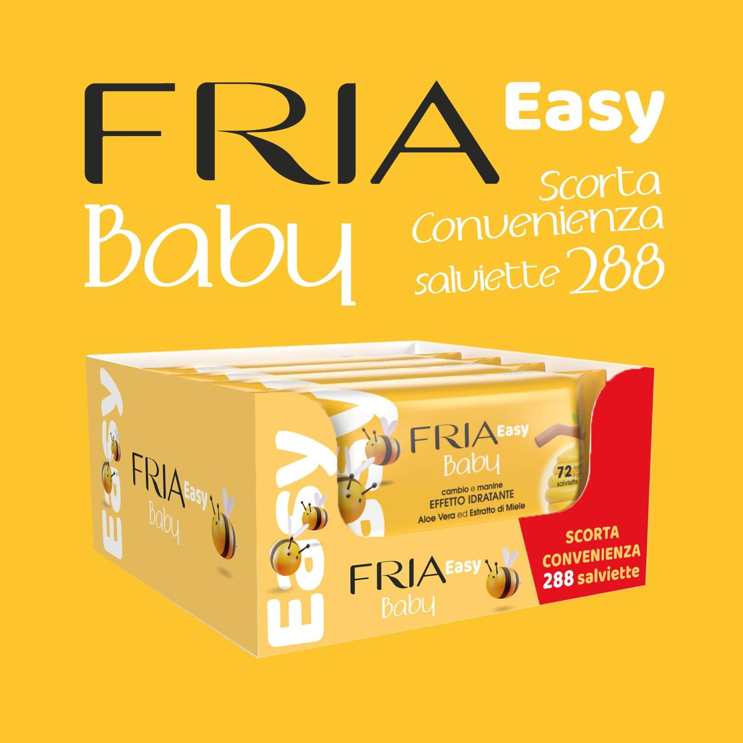 Fria Easy Baby Salviette per Cambio Pannolino, con Aloe Vera ed Estratto di Miele ad Effetto Idratante sulla Pelle, Dermatologicamente Testate, Confezione da 288 Salviette