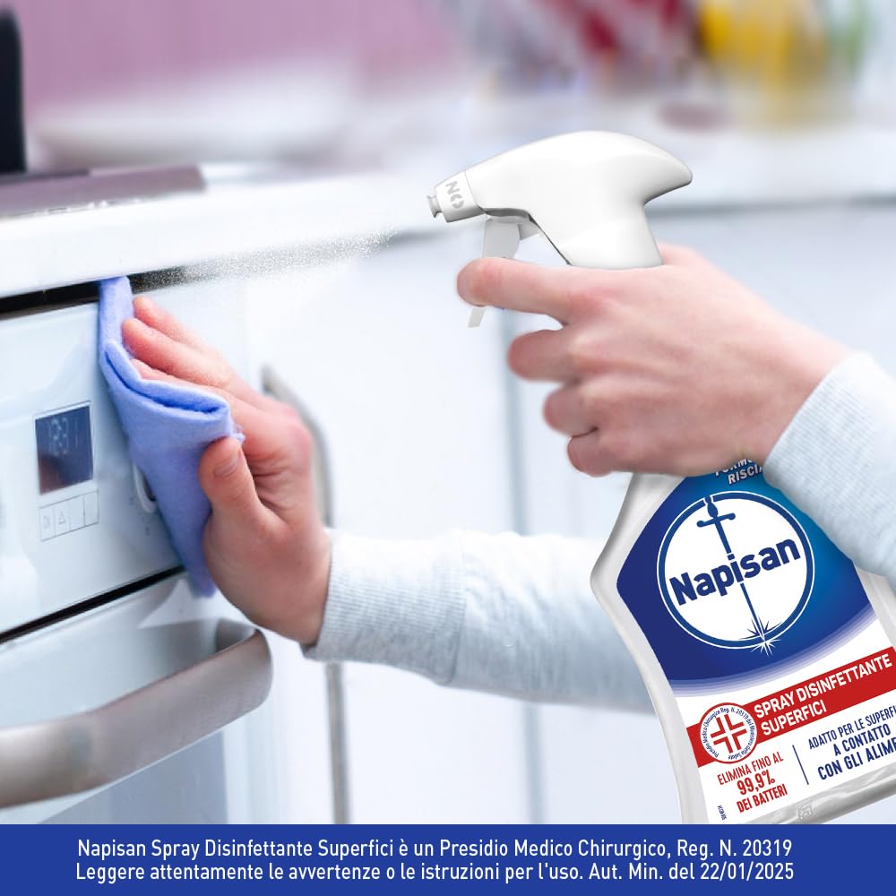 Napisan Spray Disinfettante Superfici, Confezione da 12 pezzi da 740 ml di Disinfettante Superfici, Spray da 740 ml