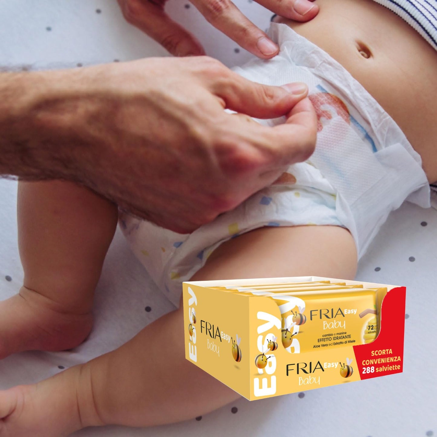 Fria Easy Baby Salviette per Cambio Pannolino, con Aloe Vera ed Estratto di Miele ad Effetto Idratante sulla Pelle, Dermatologicamente Testate, Confezione da 288 Salviette