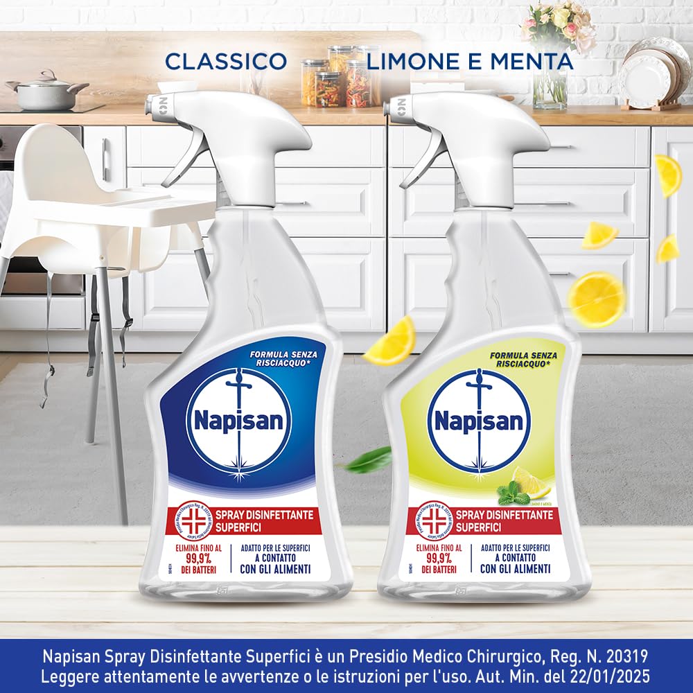 Napisan Spray Disinfettante Superfici, Confezione da 12 pezzi da 740 ml di Disinfettante Superfici, Spray da 740 ml