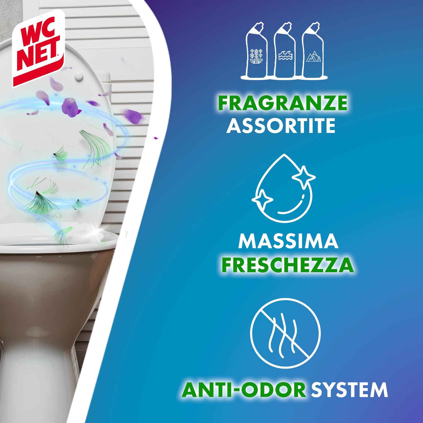 Wc Net - Profumoso Gel, Anticalcare e Igienizzante per WC, Tripacco Mono Fragranza a Seconda della Disponibilità, 3 Flaconi da 700 ml