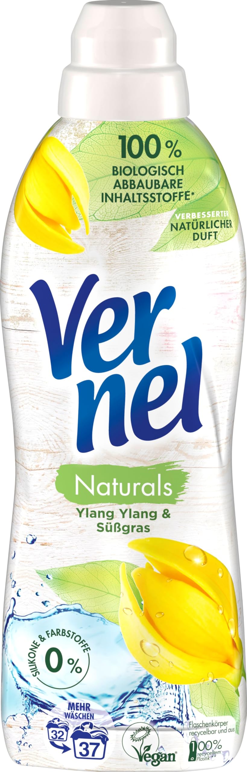 Vernel Naturals Ammorbidente Ylang & Erba dolce, 100% vegano, 99% ingredienti a base naturale, senza siliconi e coloranti (384 (12 x 32) lavaggi)