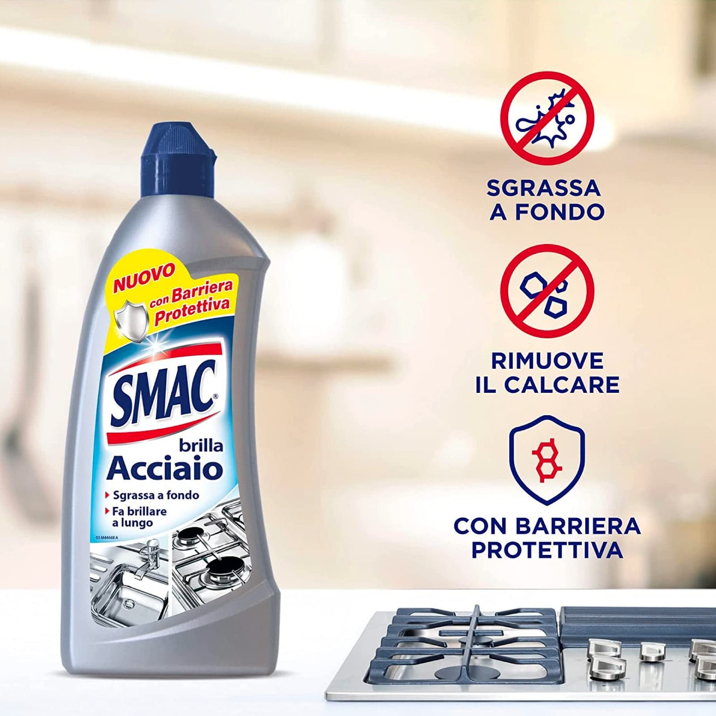 Smac - Brilla Acciaio, Detergente Crema, Azione Anticalcare e Lucidante, con Barriera Protettiva, 520 ml x 4 Pezzi