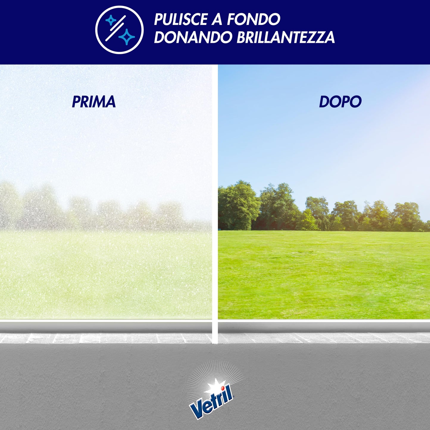 Vetril - Spray Igienizzante Vetri e Superfici, Contro Batteri e Cattivi Odori, Brillantezza Senza Aloni, 650 ml x 4