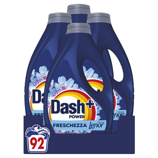 Dash Power Detersivo Liquido Lavatrice, 92 Lavaggi (4x23), Freschezza Di Lenor, Risveglio Primaverile, rimuove addirittura gli odori di sudore vecchi di 7 giorni, per una pulizia impeccabile