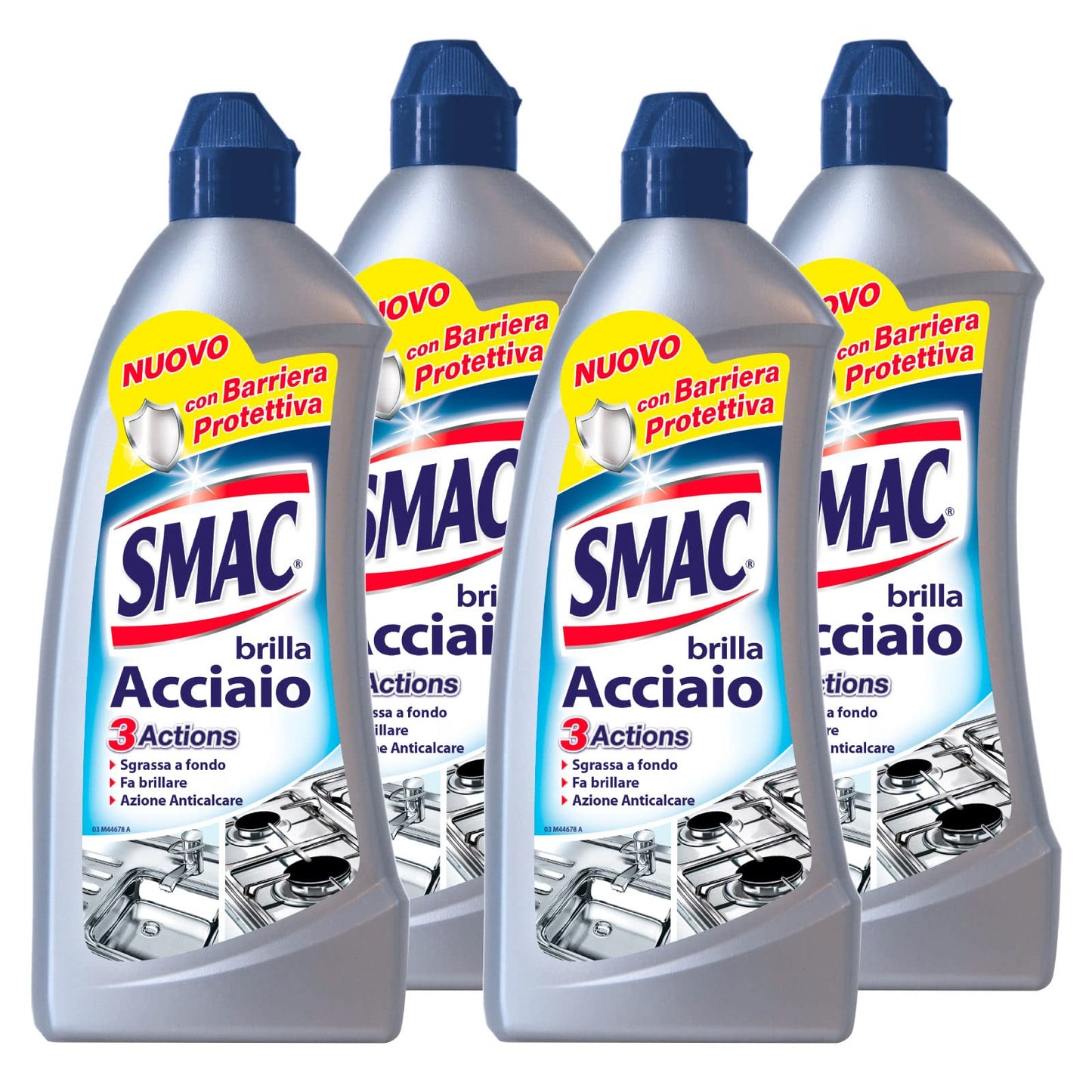 Smac - Brilla Acciaio, Detergente Crema, Azione Anticalcare e Lucidante, con Barriera Protettiva, 520 ml x 4 Pezzi