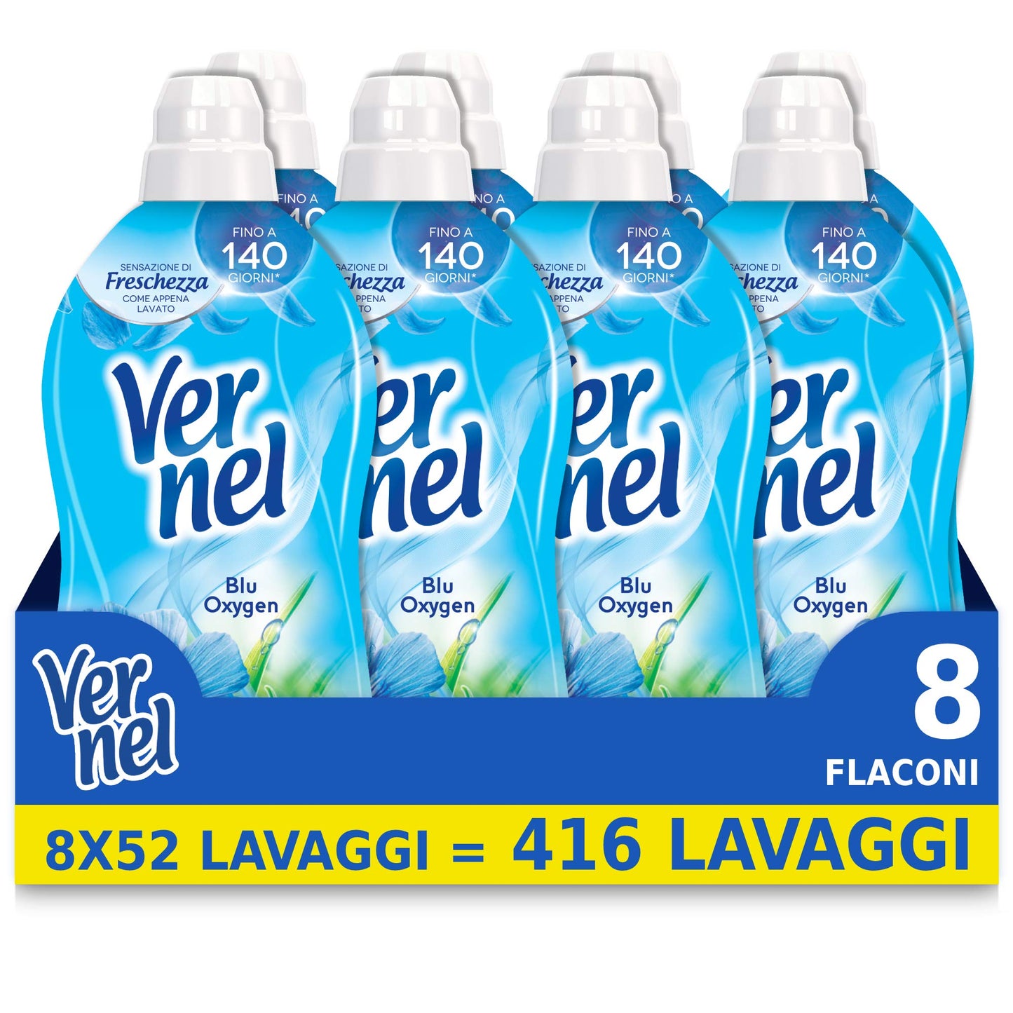 Vernel Blu Oxygen Ammorbidente Lavatrice Concentrato Profumato, Intensa Freschezza e Morbidezza, 8 x 52 Lavaggi