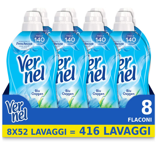 Vernel Blu Oxygen Ammorbidente Lavatrice Concentrato Profumato, Intensa Freschezza e Morbidezza, 8 x 52 Lavaggi