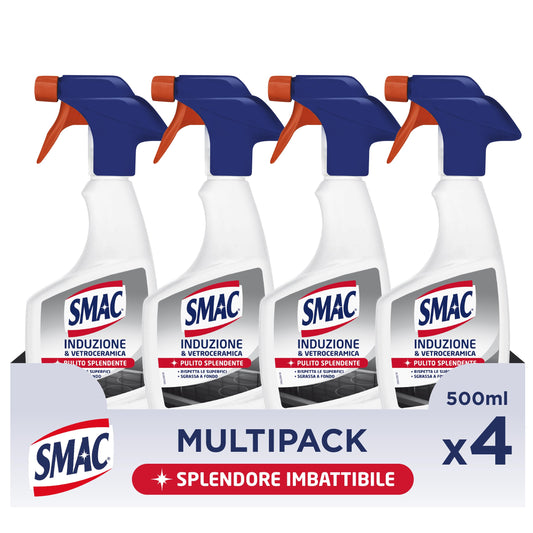 Smac - Sgrassatore Spray per Superfici Moderne e Delicate, Detergente per Casa e Cucina, 500 ml x 4
