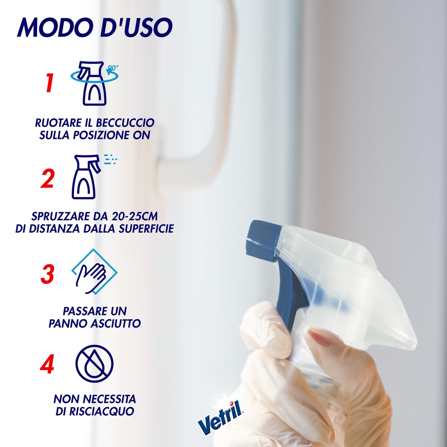 Vetril - Spray Igienizzante Vetri e Superfici, Contro Batteri e Cattivi Odori, Brillantezza Senza Aloni, 650 ml x 4