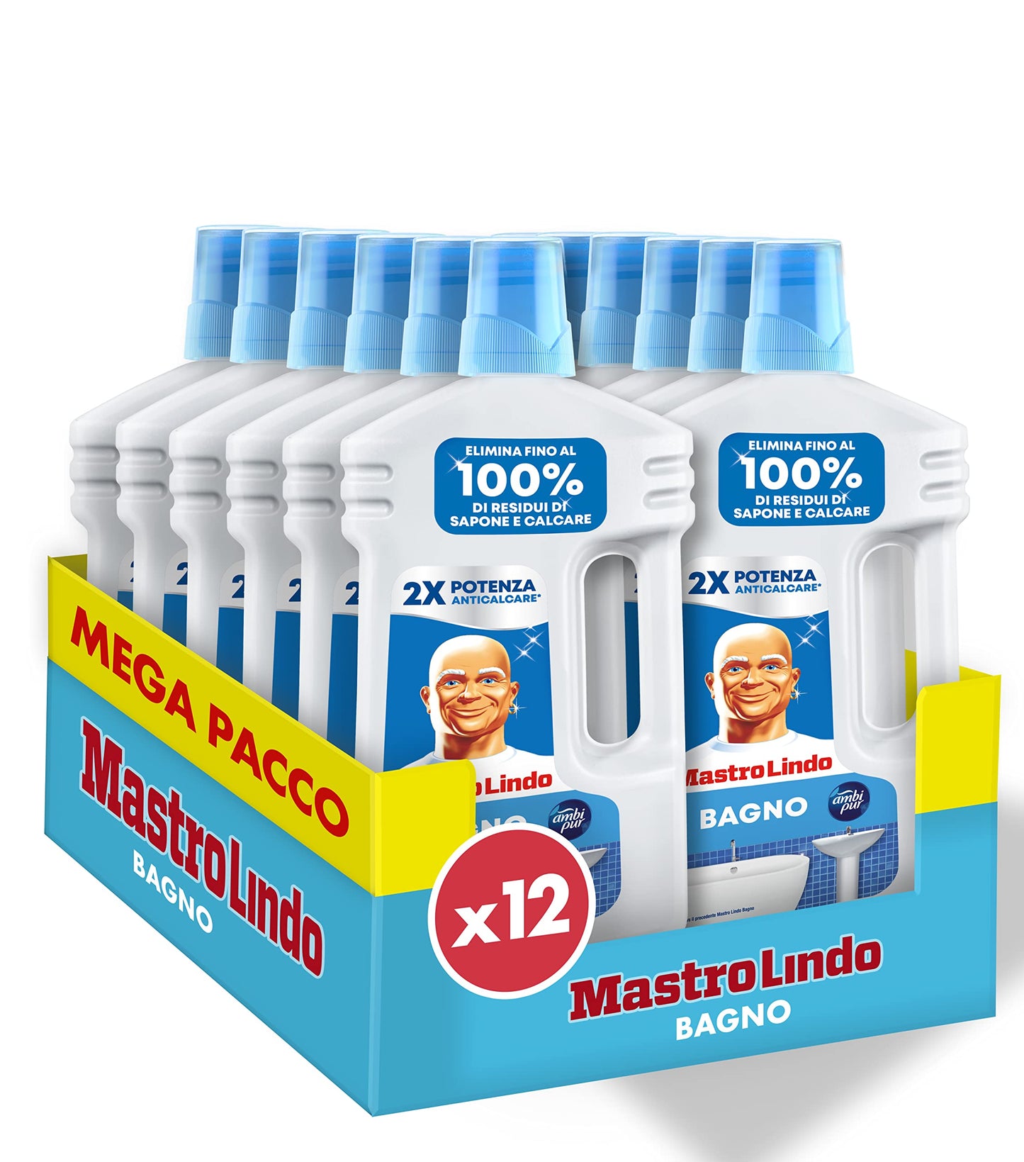 Mastro Lindo Detersivo Bagno, Anticalcare Liquido, Freschezza Ambi Pur, Tecnologia Anti-Goccia, Rimuove fino al 100% di Residui di Sapone e Calcare, Doppia Potenza Anticalcare (12 x 930ml)